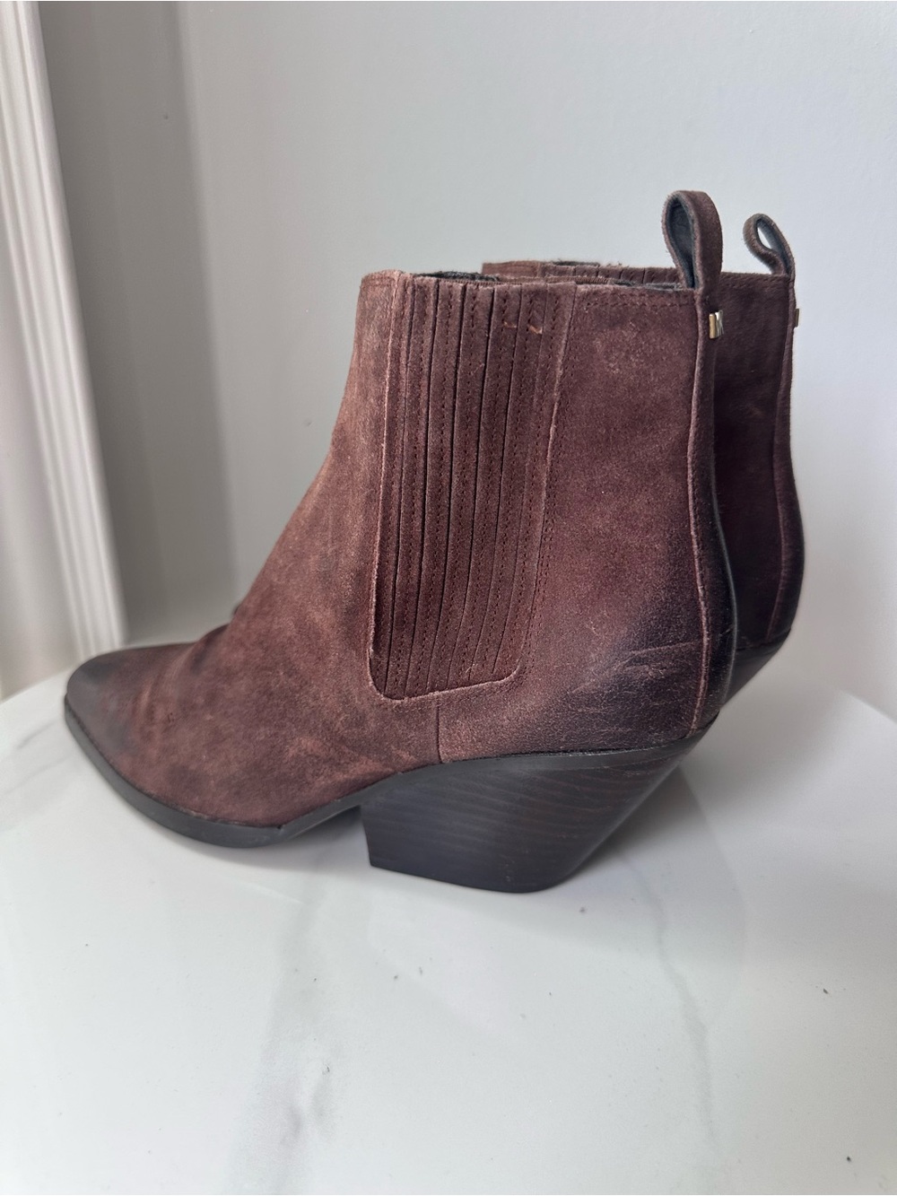 MICHAEL KORS Sinclair Brown Suede Leather Ankle Short Cowboy Boots Booties Sz 7 - Picture 4 of 10